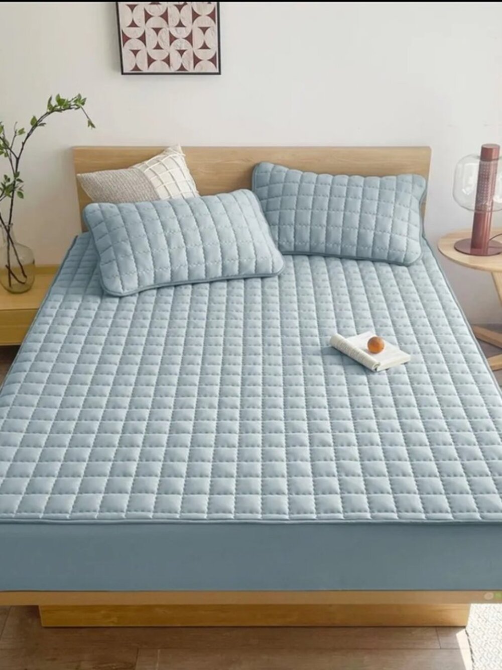 Waterproof Sheet and 2 pillowcases Soft Simple Bedding Quilted Mattress Cover